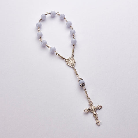 POC 2 BLA SS Pocket Communion Rosary: Sterling Silver w Blue Lace Agate (wholesale)