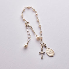 Child Rosary Bracelet (Knock): Sterling Silver with Freshwater Pearl
