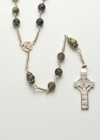 CEL 3 CM SS: Muiredeach High Cross: Sterling Silver with Connemara Marble (wholesale)