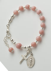 Rosary Bracelet: Sterling Silver with Pink Opal