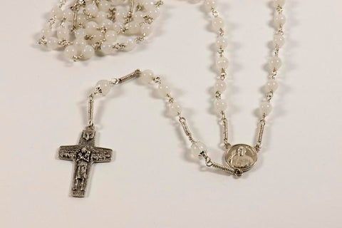 Pope Francis Full Rosary: Sterling Silver with Rainbow Moonstone