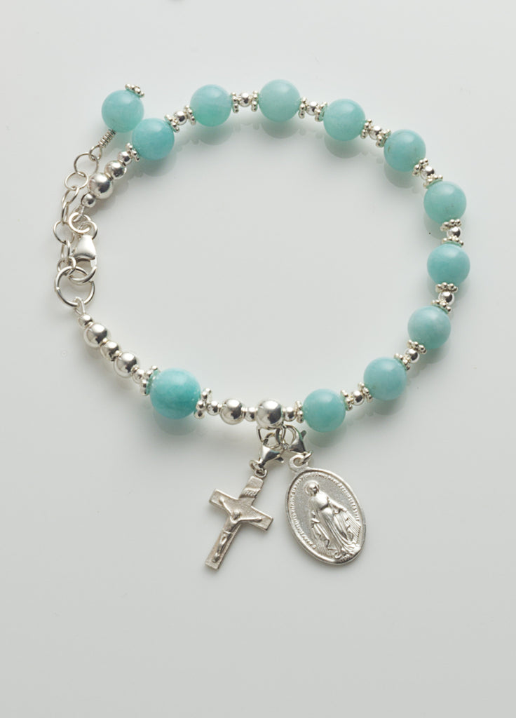 Rosary Bracelet: Sterling Silver with Amazonite