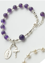 Rosary Bracelet: Sterling Silver with Amethyst