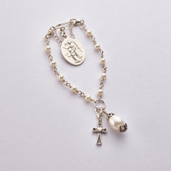 BABY Blanket Rosary Pin: Sterling Silver with Freshwater Pearl