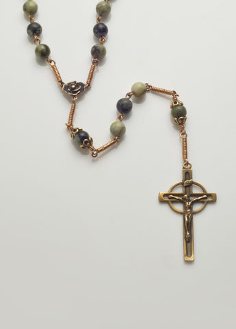 CEL 5 CM BR: NeoCeltic Cross: Bronze with Connemara Marble (wholesale)
