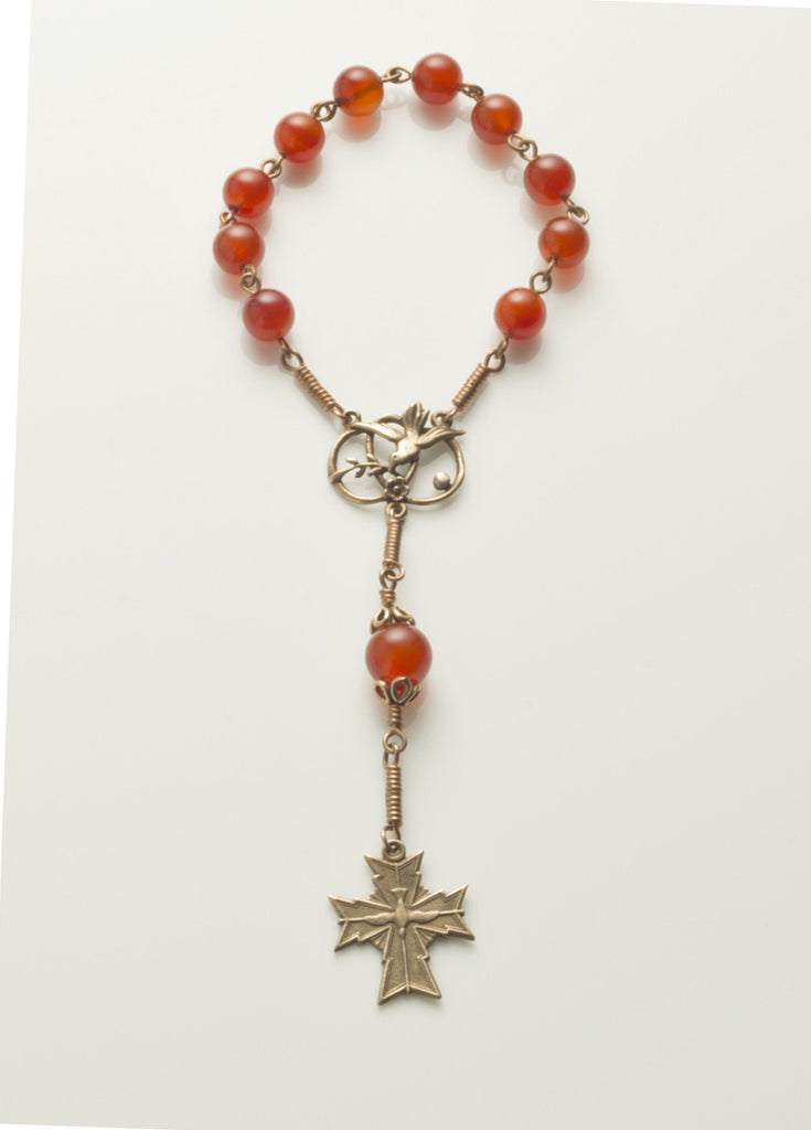 Pocket Confirmation Rosary: Bronze with Carnelian