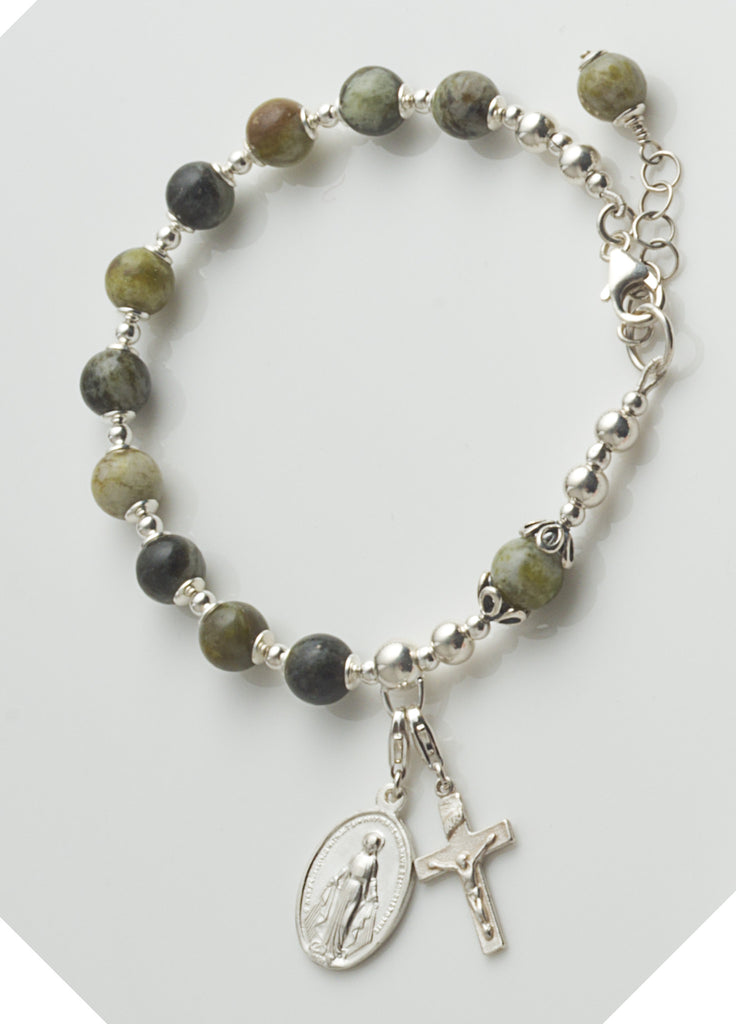 Rosary Bracelet: Sterling Silver with Connemara Marble