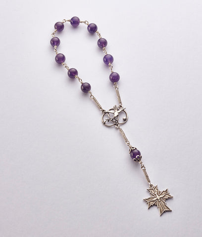POC 9 AM SS: Pocket Confirmation Rosary Silver w Amethyst (wholesale)