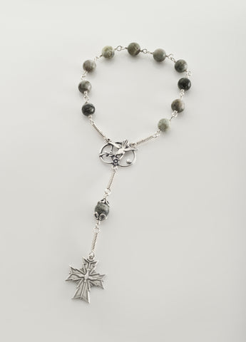 Pocket Confirmation Rosary: Silver with Connemara Marble