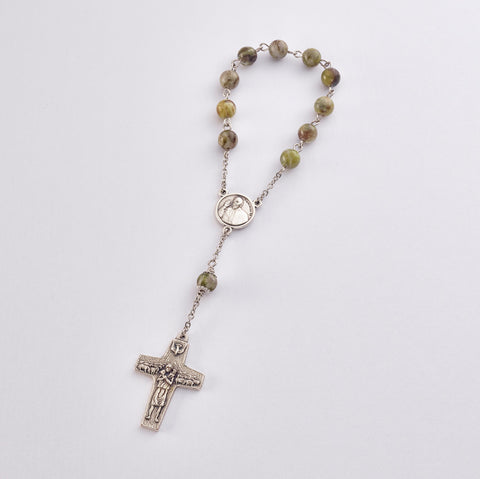 Pope Francis Pocket Rosary: Stainless Steel with Connemara Marble
