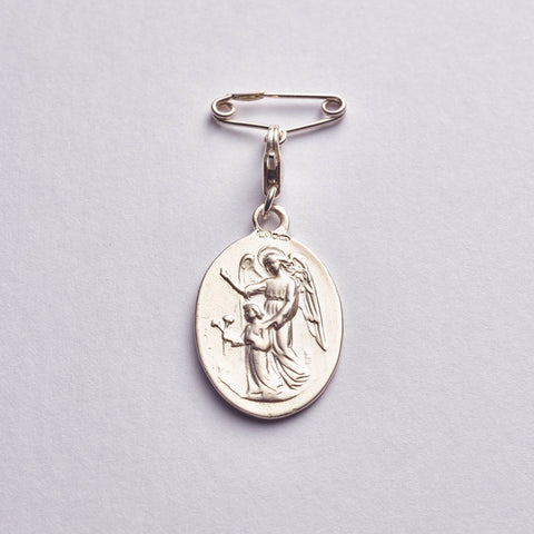Baby Guardian Angel Medal and Pin: Sterling Silver