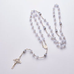 Our Lady of Knock Full Rosary: Sterling Silver with Blue Chalcedony