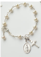 Rosary Bracelet: Sterling Silver with Freshwater Pearl