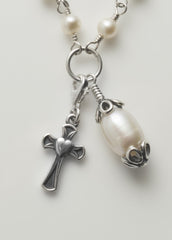 BABY Blanket Rosary Pin: Sterling Silver with Freshwater Pearl