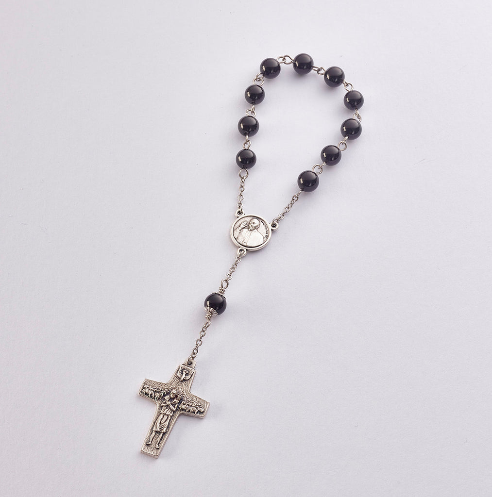 Pope Francis Pocket Rosary: Stainless Steel with Black Onyx