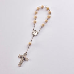 Pope Francis Pocket Rosary: Stainless Steel with Creamy Riverstone